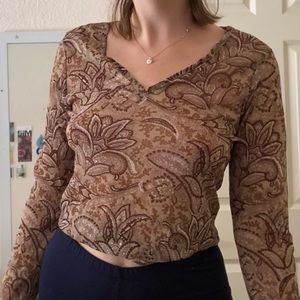 Vintage Brown Mesh Longsleeve Top